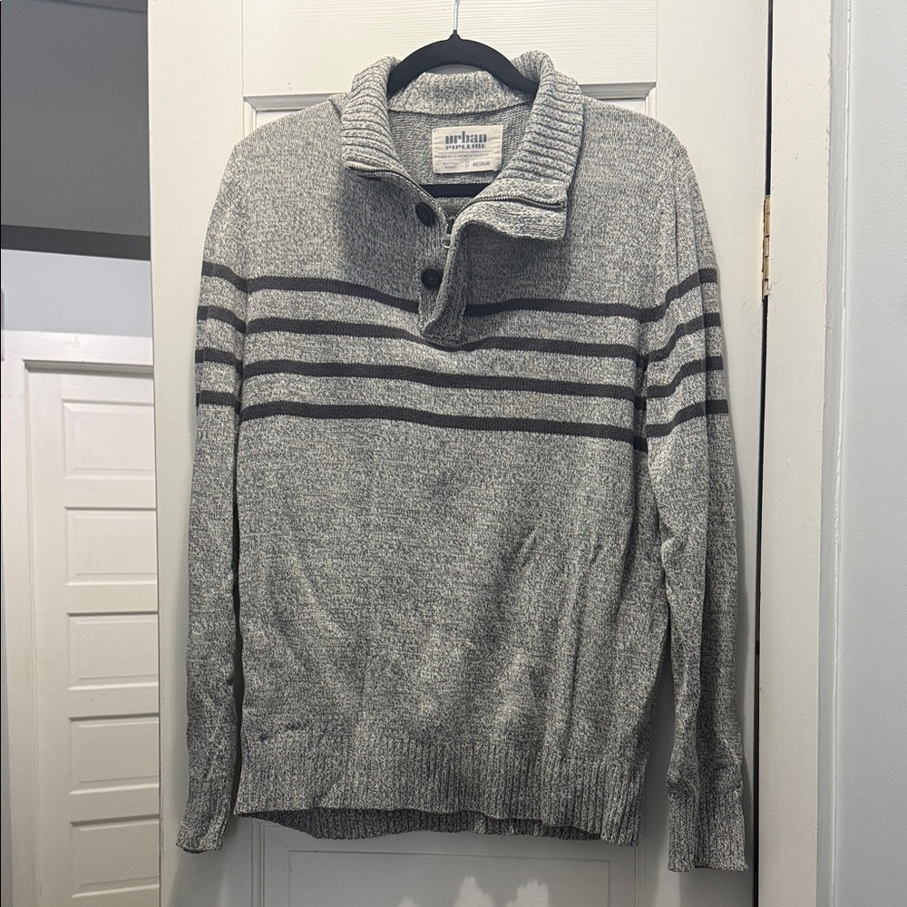 Urban Pipeline Gray Turtleneck Sweater with Stripes